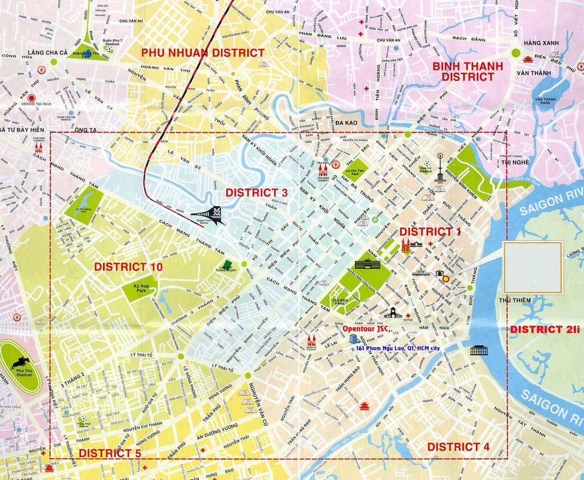 mapa turístico de la ciudad de ho chi minh de la ciudad de distrito 1
